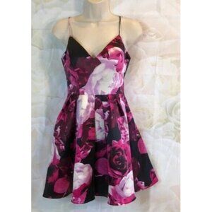 Jump Apparel Mini Dress Floral Fir & Flare Sweetheart Neck Spaghetti Strap 1/2